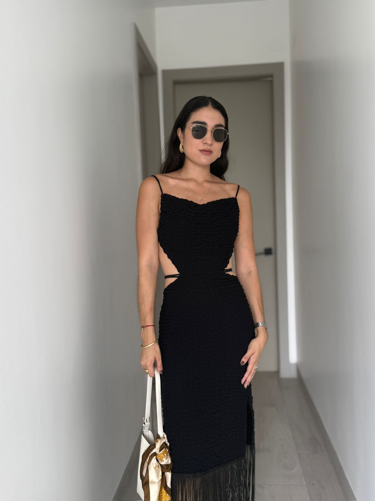 Helena - Kira Fringe Black Dress