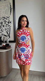 Helena - Cayena Red Blue Flowers Dress